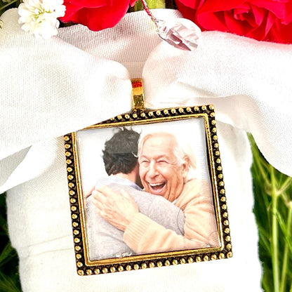 Beaded Square Edge Memorial Photo Charm Keepsake for Boutonnière - Perfect Pendants Plus