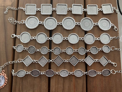 Bracelet making setting GREAT QUALITY - Makes 1 Complete Bracelet - Matching Glass Cabochon silver plated Jewelry making