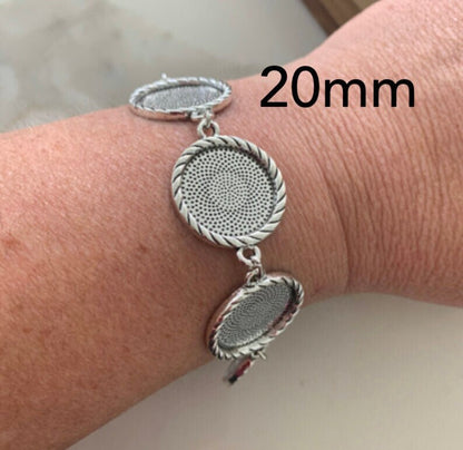 Bracelet making setting GREAT QUALITY - Makes 1 Complete Bracelet - Matching Glass Cabochon silver plated Jewelry making