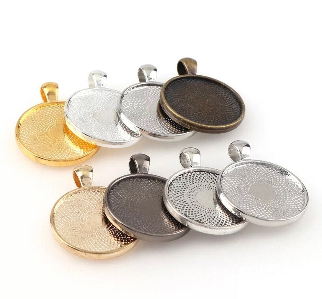 25mm Double Sided Round Pendant Setting 1 inch 2-sided - Perfect Pendants Plus