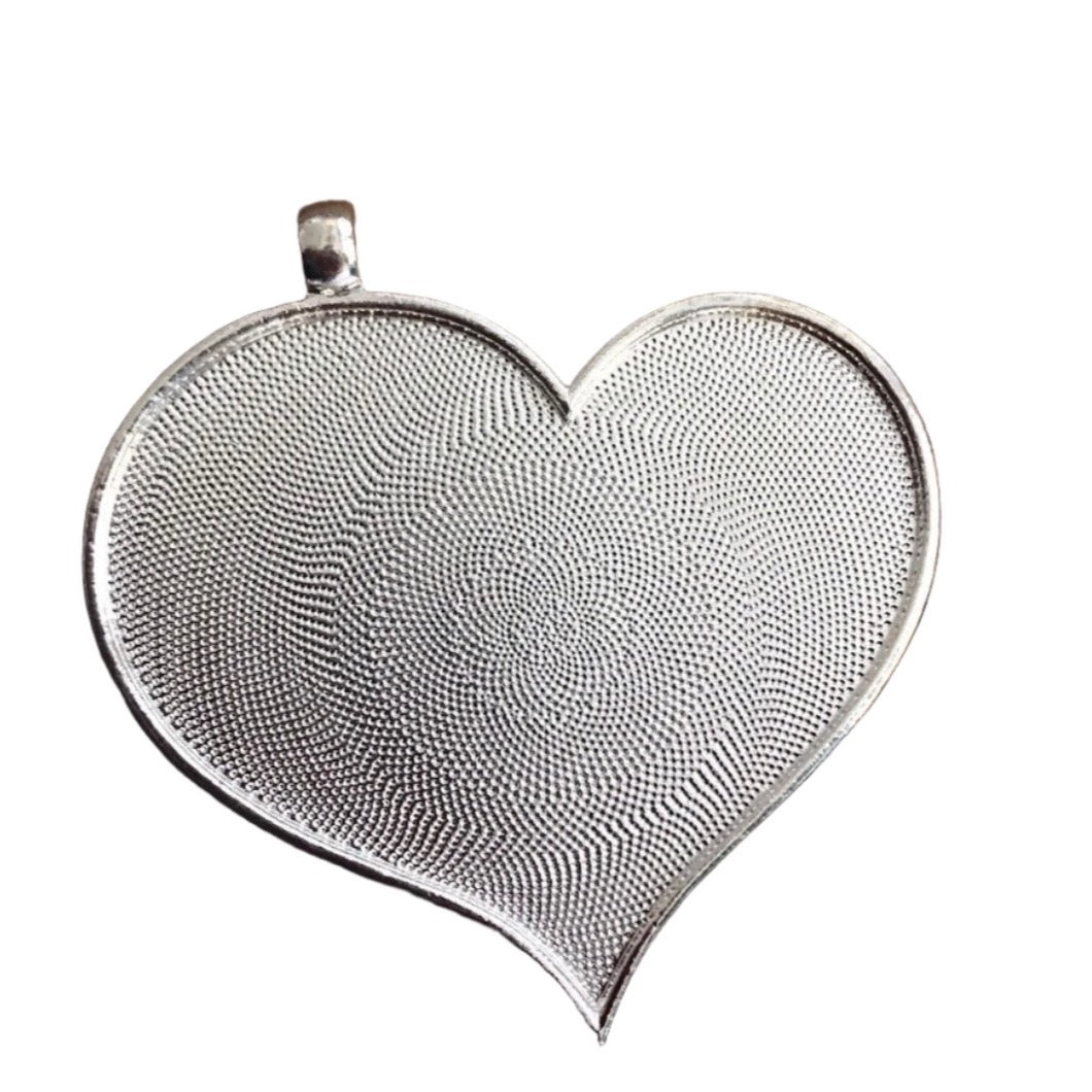 Large Heart Pendant Trays blank Silver Plated - Perfect Pendants Plus