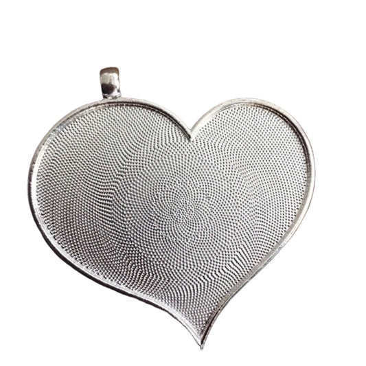 Large Heart Pendant Trays blank Silver Plated - Perfect Pendants Plus