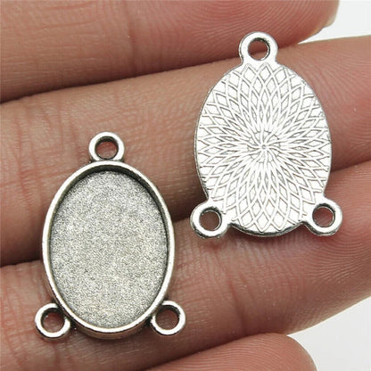 Oval Connector Bezels for Rosaries, Pendant Trays - customizable blank 18 x 25 mm Wedding photo charms, bracelet earrings Lead-Nickel free