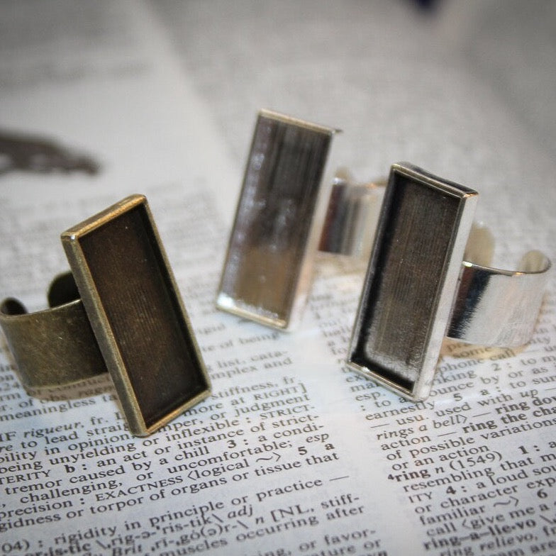 5 Adjustable Ring bases rectangle DIY Jewelry making 10 mm x 25 mm Gold, Bronze, antique or silver Adjustable - findings Unique